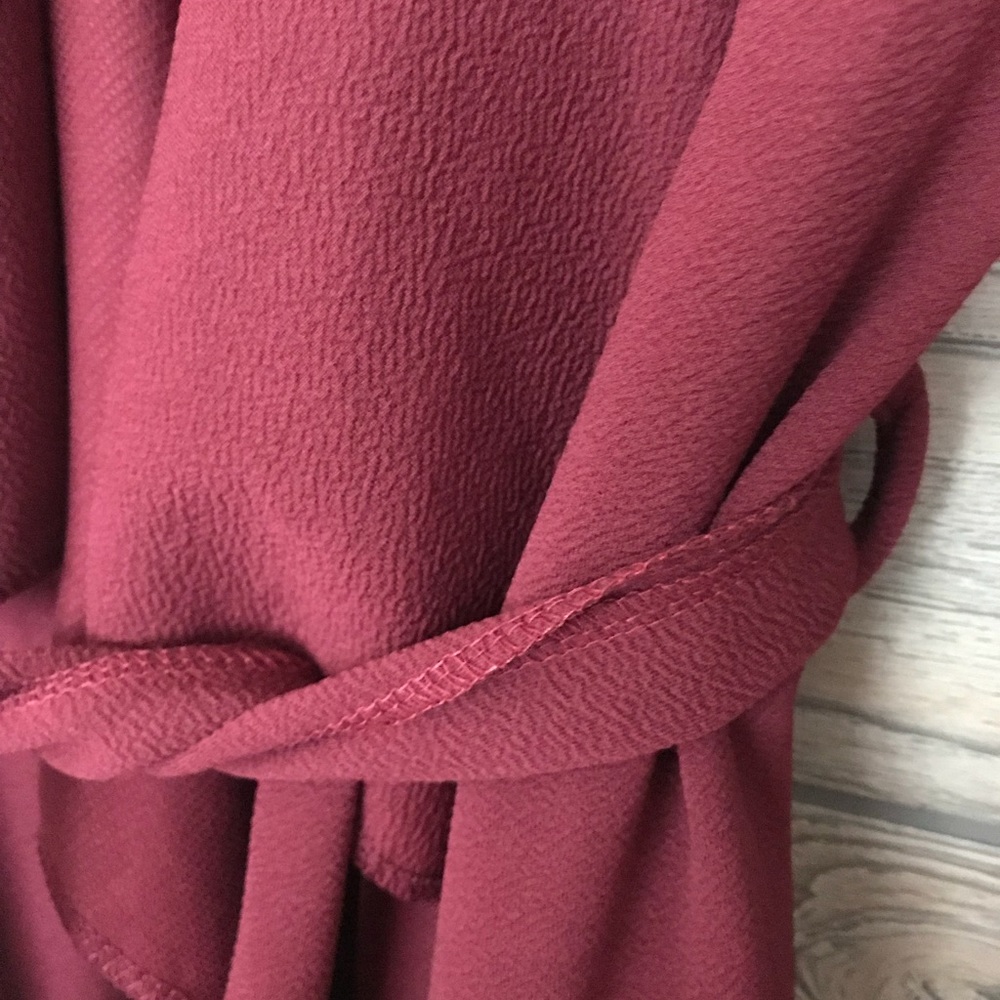 Wine Waterfall Collar Tie Waist Jacket - Picture 4 of 8